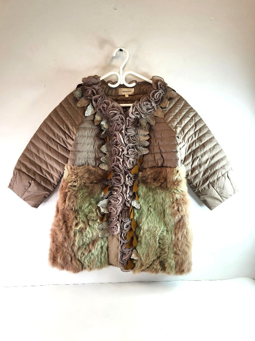 Cachemire Ruffled Floral Quilted Down Jacket Size 2 Fur Forest Ethereal Fairy
